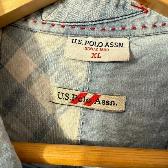 U.S. Polo ASSN Youth/ Kids Button Down Denim Chambray Short Sleeve Shirt Size XL - Picture 7 of 7